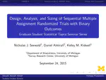 Design, analysis, and sizing of sequential multiple assignment randomized trials with binary outcomes